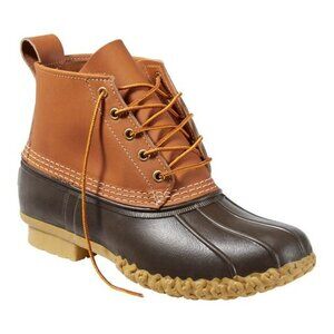 L.L. Bean Size 9 Duck Lace-Up 6" Waterproof Rubber Bean Boots in Tan & Brown